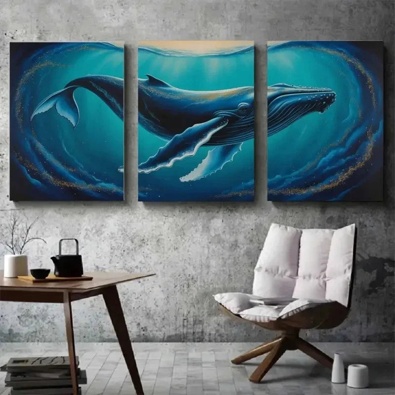 3pcs Navy Blue Golden Splashes Ocean Painting Metal Print Ready to Hang Art