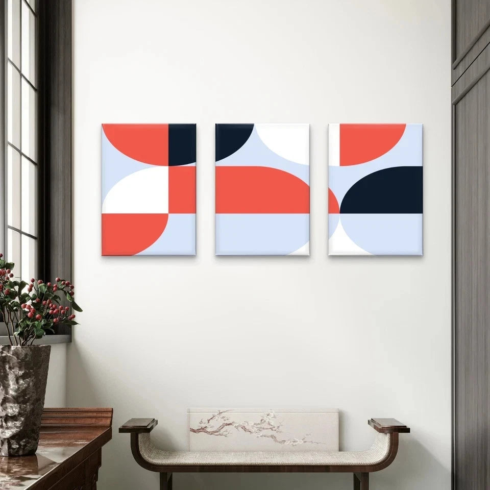 3pcs Modern Geometric Abstract Pattern Neutral Wall Art Set Canvas Framed 40x60cm - High Quality Print 100% Australian Made Wall Canvas Ready to Hang