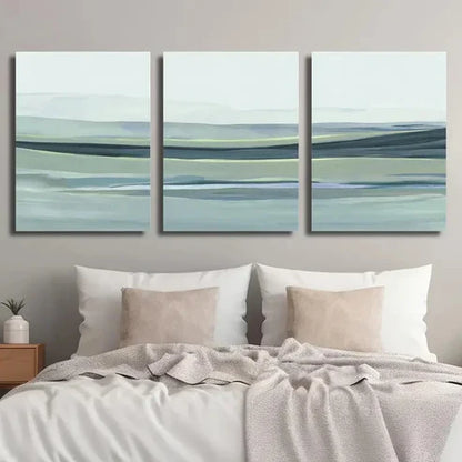 3pcs Rolling Hills Painting in Blue Landscape Wall Art Set Canvas Unframed - High Quality Print 100% Australian Made Wall Canvas