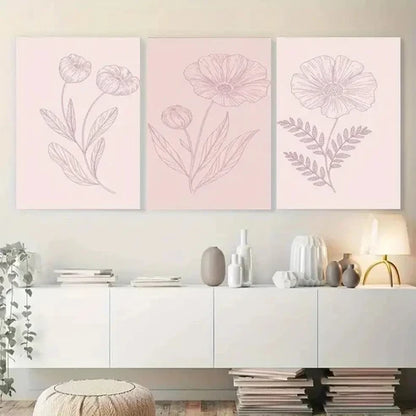 3pcs Line Flowers Wall Art Set Canvas Unframed - High Quality Print 100% Australian Made Wall Canvas
