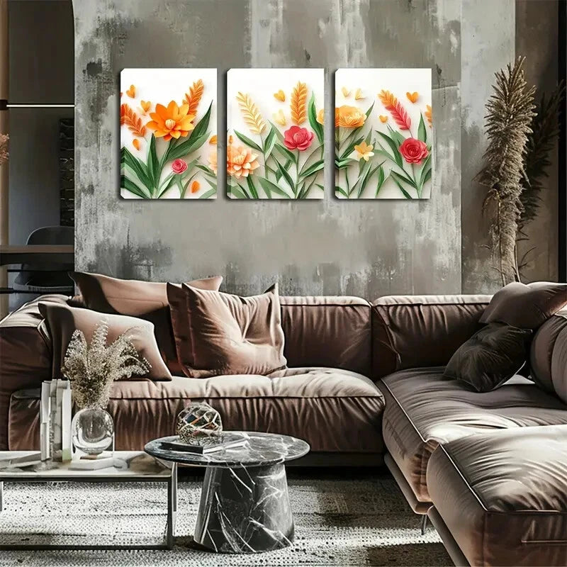 3pcs Warm Colors In A Variety Of Flowers Perfect Wall Art Set Canvas Framed 40x60cm - High Quality Print 100% Australian Made Wall Canvas Ready to Hang