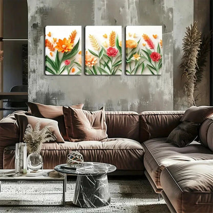 3pcs Warm Colors In A Variety Of Flowers Perfect Wall Art Set Canvas Framed 40x60cm - High Quality Print 100% Australian Made Wall Canvas Ready to Hang