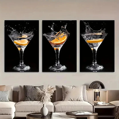 3pcs Martini Drinks with Oranges Triptych Wall Art Set Canvas Framed 60x90cm - High Quality Print 100% Australian Made Wall Canvas Ready to Hang