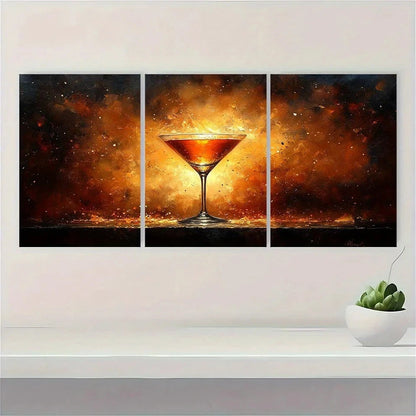 3pcs Alcohol Painting Wine Glass Metal Print Ready to Hang Art