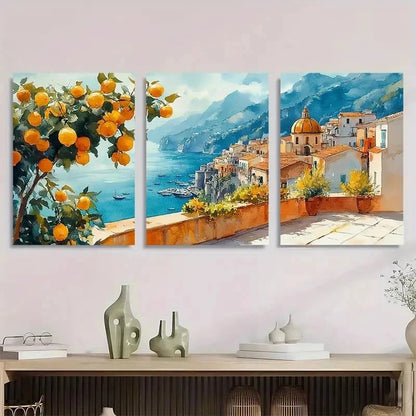 3pcs Tree Artwork Italian Cityscape Perfect Wall Art Set Canvas Framed 40x60cm - High Quality Print 100% Australian Made Wall Canvas Ready to Hang