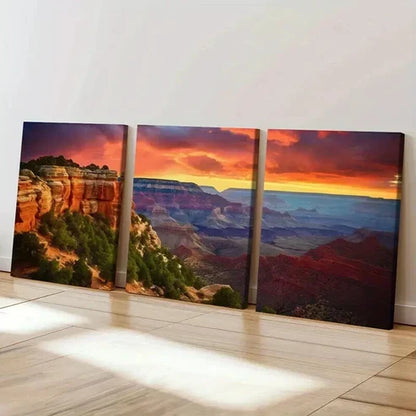 3pcs Grand Canyon Sunset Vibrant Layered Cliffs Wall Art Canvas Unframed - High Quality Print 100% Australian Made Wall Canvas