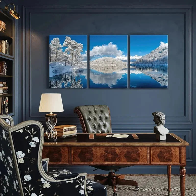 3pcs Winter Wonderland Serene Snowy Landscape Metal Print Ready to Hang Art