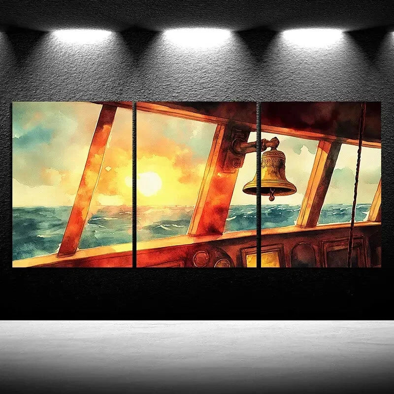 3pcs A Corner of The Ship Sunrise Metal Print Ready to Hang Art