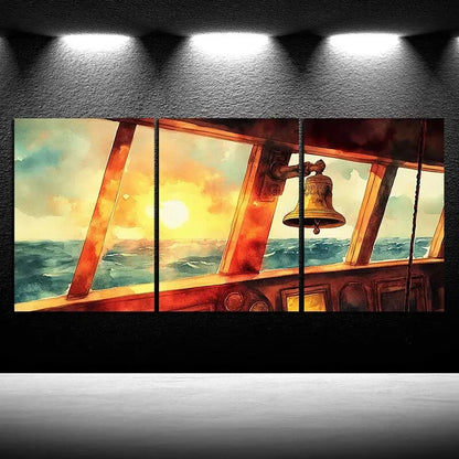3pcs A Corner of The Ship Sunrise Metal Print Ready to Hang Art