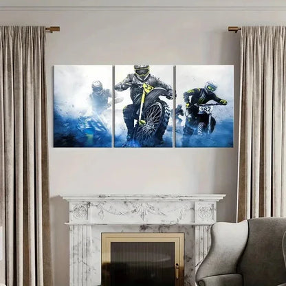 3pcs Action Packed Dirt Bike Racing Wall Art Canvas Unframed - High Quality Print 100% Australian Made Wall Canvas
