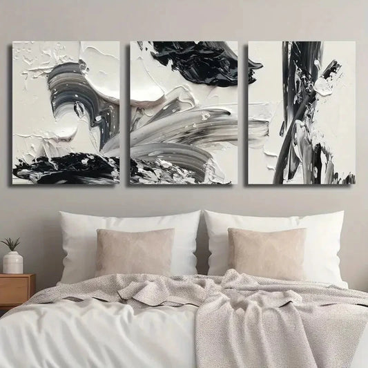 3pcs Abstract Black And White Texture Metal Print Ready to Hang Art