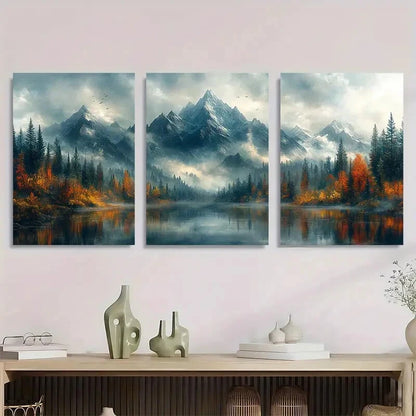 3pcs Landscape Painting with Mountains Metal Print Ready to Hang Art