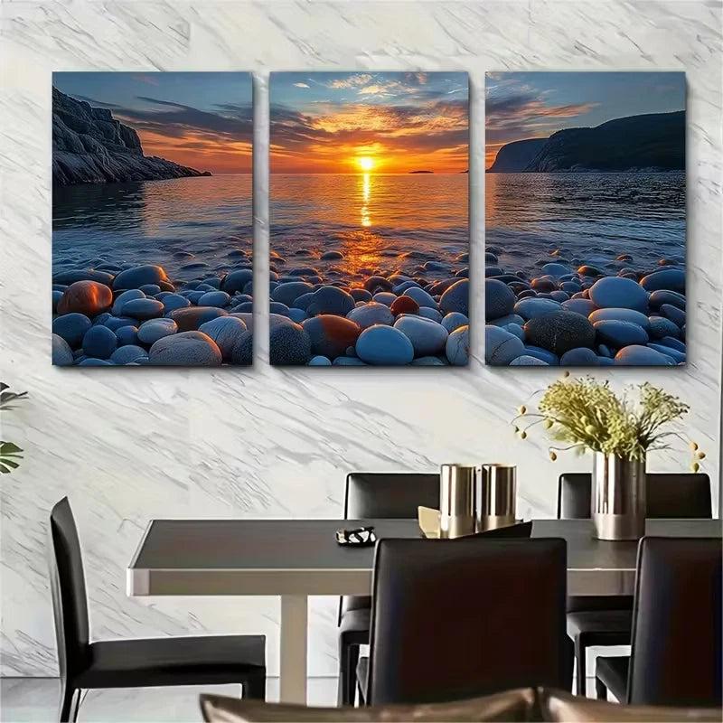 3pcs Boulder Beach Sunrise Seascape Metal Print Ready to Hang Art