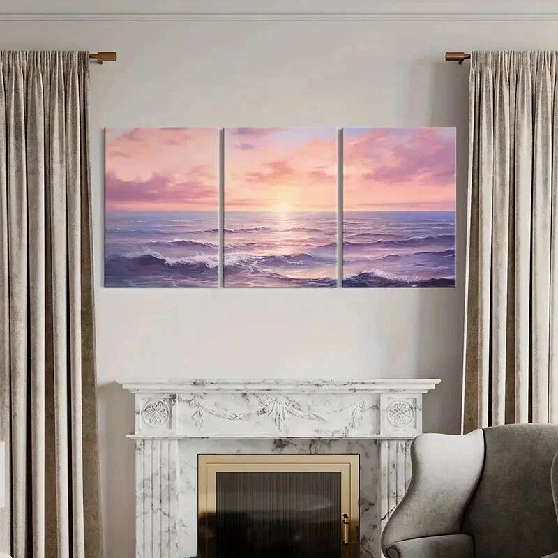 3pcs Beautiful Sea View Sunset Waves Wall Art Set Canvas Framed 40x60cm - High Quality Print 100% Australian Made Wall Canvas Ready to Hang