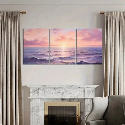 3pcs Beautiful Sea View Sunset Waves Wall Art Set Canvas Framed 40x60cm - High Quality Print 100% Australian Made Wall Canvas Ready to Hang