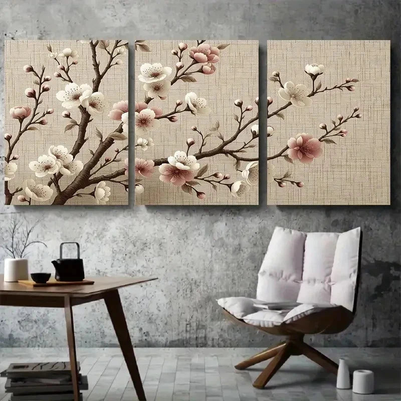 3pcs Elegant Pink Blossom Branch Wall Art Set Canvas Framed 40x60cm - High Quality Print 100% Australian Made Wall Canvas Ready to Hang