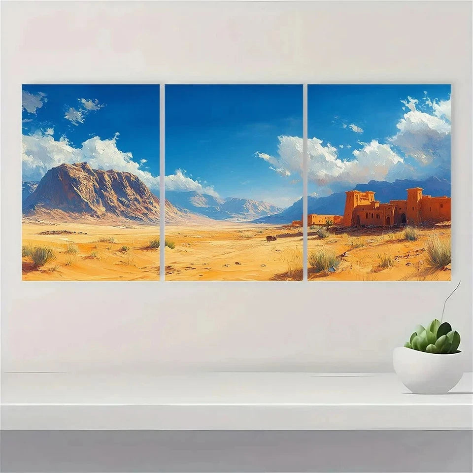 3pcs Vibrant Travel Blue Sky White Clouds Metal Print Ready to Hang Art