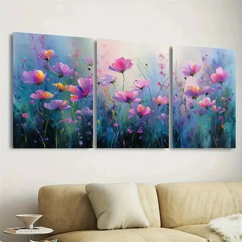 3pcs Flower On Canvas, Art, Pink Floral Wall Art Set Canvas Framed 60x90cm - High Quality Print 100% Australian Made Wall Canvas Ready to Hang