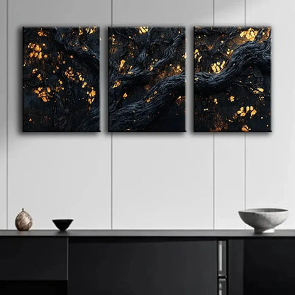 3pcs Black Tree Trunk Close up Painting Metal Print Ready to Hang Art