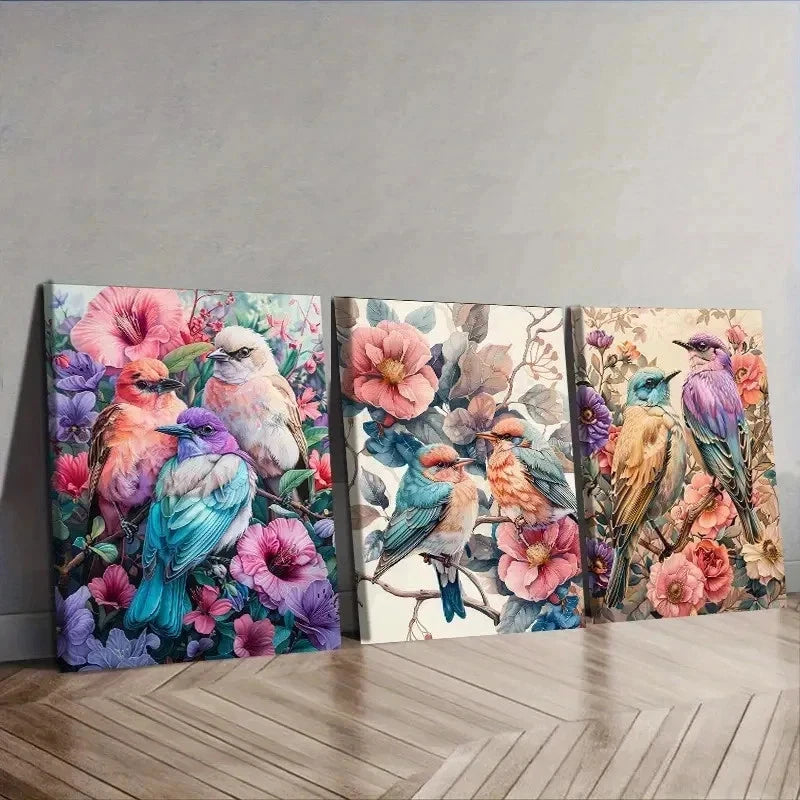 3pcs Birds and Floral Decoration Wall Art Set Canvas Framed 40x60cm - High Quality Print 100% Australian Made Wall Canvas Ready to Hang