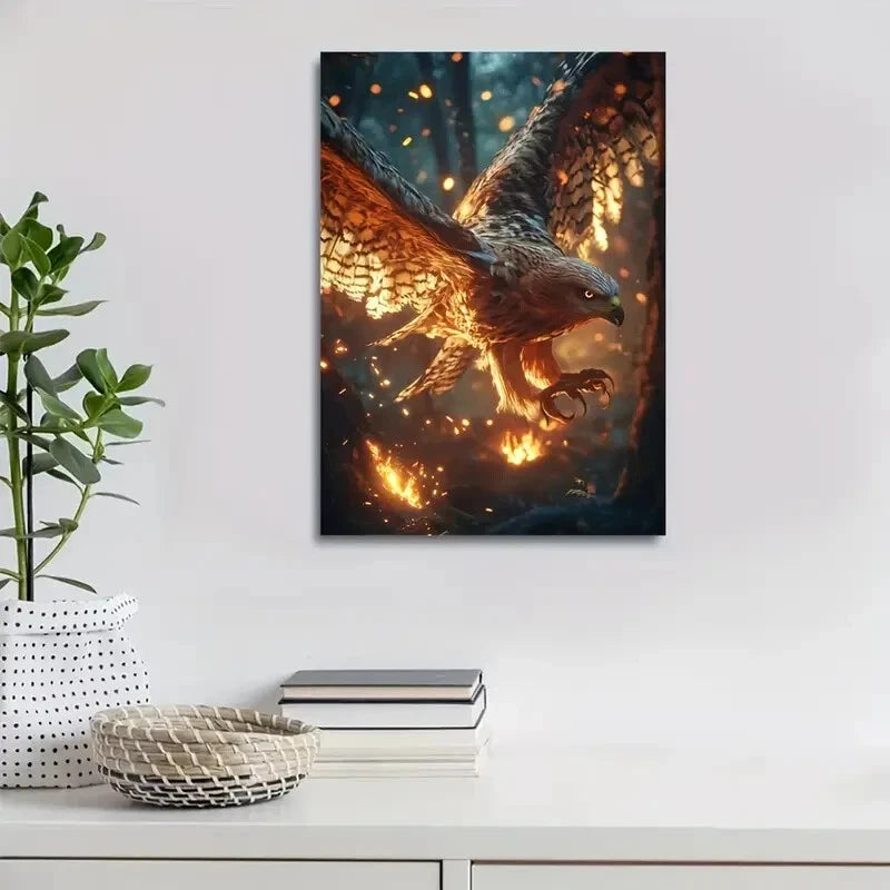 Glowing Embers & Magical Forest Scene Painting 40x60cm Metal Print Ready to Hang