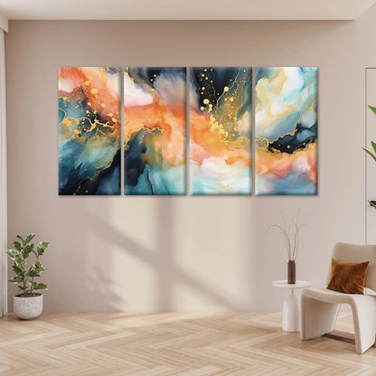 4pcs Modern Abstract Fiery Fluid Swirl Wall Art Canvas Framed 45x80cm - High Quality Print 100% Australian Made Wall Canvas Ready to Hang