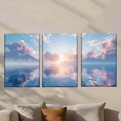 3pcs Sunset Over the Ocean painting Wall Art Set Canvas Framed 40x60cm - High Quality Print 100% Australian Made Wall Canvas Ready to Hang