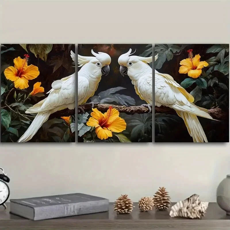 3pcs White Roosteratoo In The Forest Metal Print Ready to Hang Art