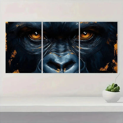 3pcs Gorilla Golden Abstract Modern Metal Print Ready to Hang Art