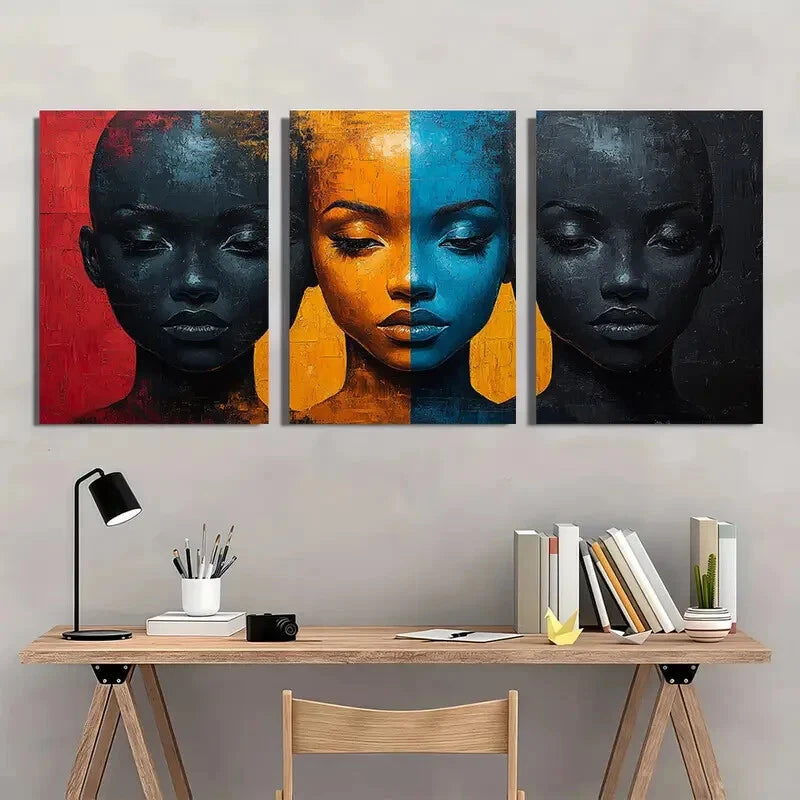 3pcs Abstract Black People Colourful Metal Print Ready to Hang Art