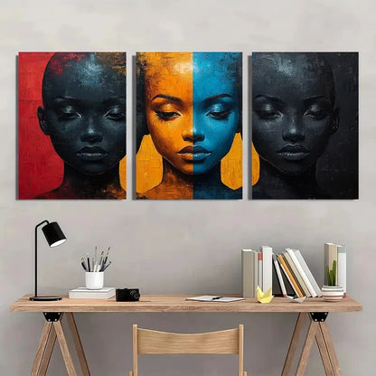 3pcs Abstract Black People Colourful Metal Print Ready to Hang Art