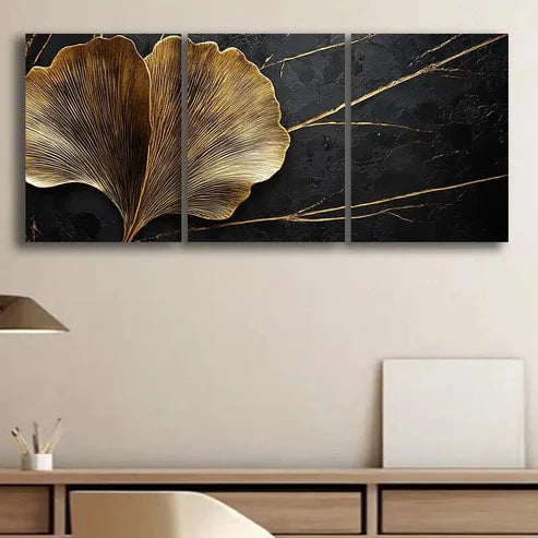 3pcs Black Tree Trunk Golden Nature Perfect Wall Art Set Canvas Unframed - High Quality Print 100% Australian Made Wall Canvas