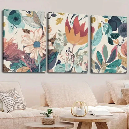 3pcs Vibrant Abstract Floral Wall Art Set Canvas Unframed - High Quality Print 100% Australian Made Wall Canvas