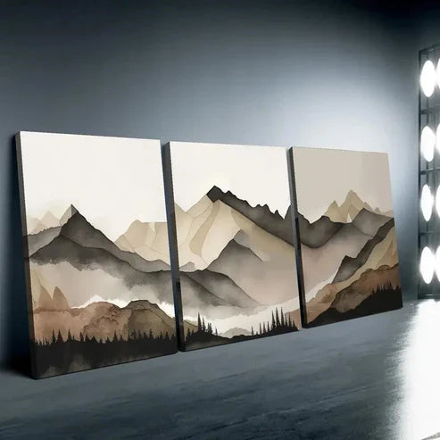 3pcs Beige and Gray Mountain Wall Art Set Canvas Unframed - High Quality Print 100% Australian Made Wall Canvas