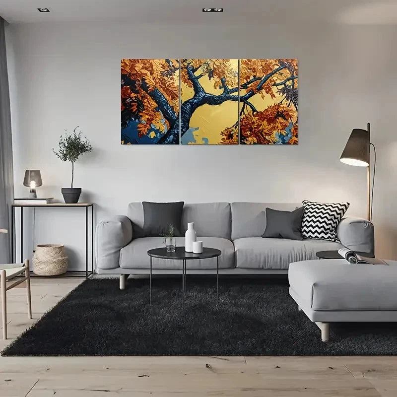 3pcs Autumn Tree Abstract Fall Leaves Painting Wall Art Set Canvas Framed 40x60cm - High Quality Print 100% Australian Made Wall Canvas Ready to Hang