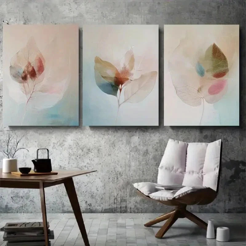 3pcs Soft Watercolor Leaf Floral Metal Print Ready to Hang Art
