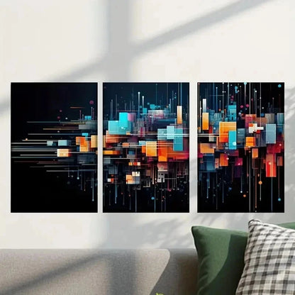 3pcs Abstract Colorful Squares And Lines Wall Art Set Canvas Framed 40x60cm - High Quality Print 100% Australian Made Wall Canvas Ready to Hang