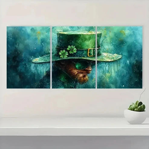 3pcs Leprechaun Hat & Clover Design Wall Art Set Canvas Unframed - High Quality Print 100% Australian Made Wall Canvas