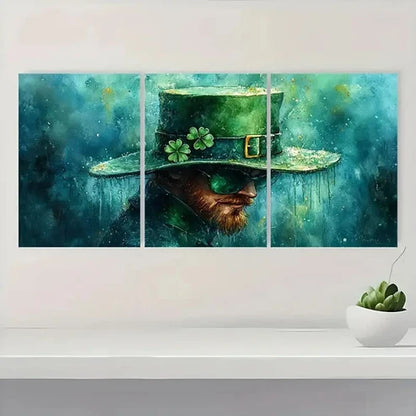 3pcs Leprechaun Hat & Clover Design Wall Art Set Canvas Unframed - High Quality Print 100% Australian Made Wall Canvas