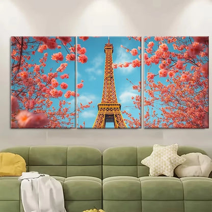 3pcs Abstract Eiffel Tower with Spring Florals Metal Print Ready to Hang Art