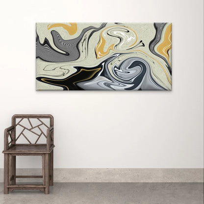 Modern Abstract Monochrome and Gold Wall Art Canvas Office Home Framed 120x60cm