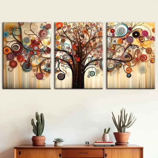 3pcs Vintage Style Tree Colorful Abstract Metal Print Ready to Hang Art