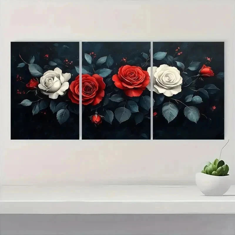 3pcs Elegant Rose Dark Background Art j Wall Art Set Canvas Framed 40x60cm - High Quality Print 100% Australian Made Wall Canvas Ready to Hang