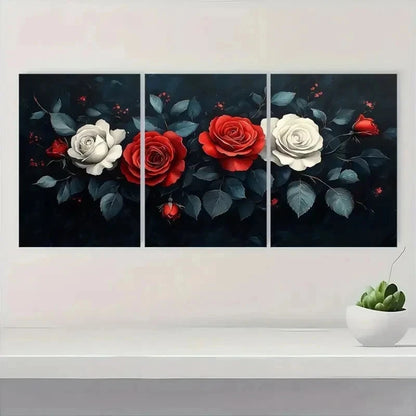 3pcs Elegant Rose Dark Background Art j Wall Art Set Canvas Framed 40x60cm - High Quality Print 100% Australian Made Wall Canvas Ready to Hang