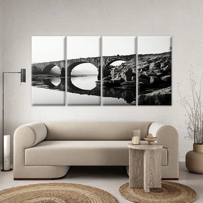 4pcs Black & White Stone Arch Bridge River Wall Art Canvas Framed 45x80cm - High Quality Print 100% Australian Made Wall Canvas Ready to Hang