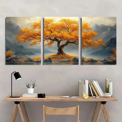 3pcs Modern Abstract Golden Tree Metal Print Ready to Hang Art