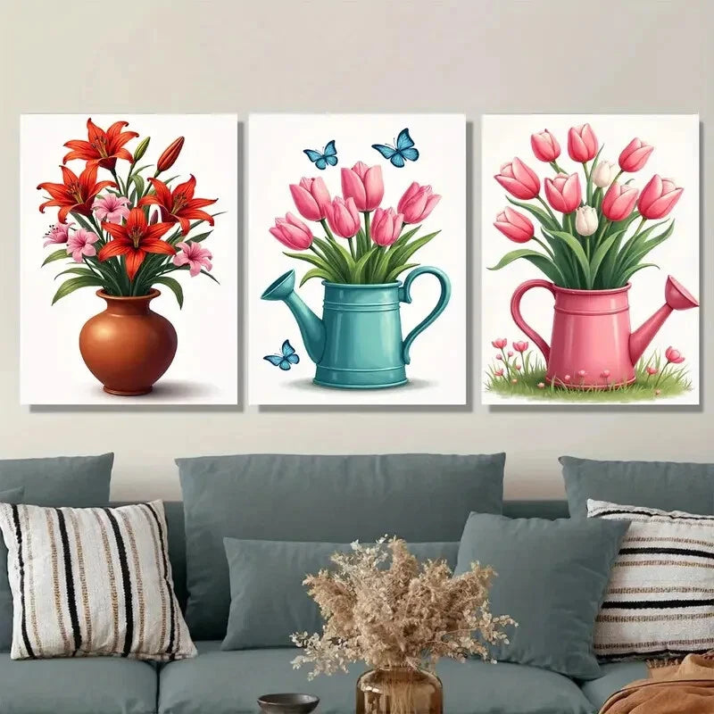 3pcs Colorful Floral Beautiful Flower Metal Print Ready to Hang Art