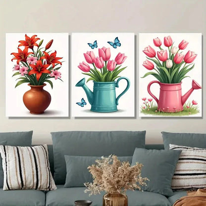 3pcs Colorful Floral Beautiful Flower Metal Print Ready to Hang Art
