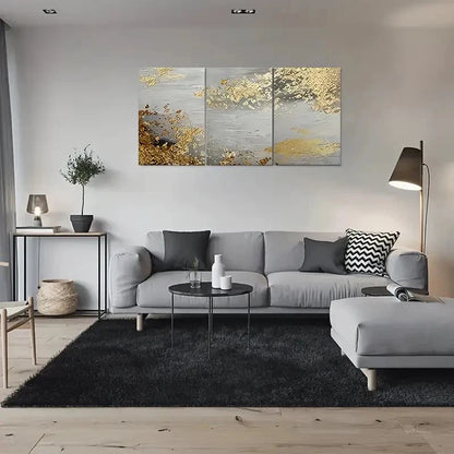 3pcs Modern Abstract Golden Leaf Design Metal Print Ready to Hang Art