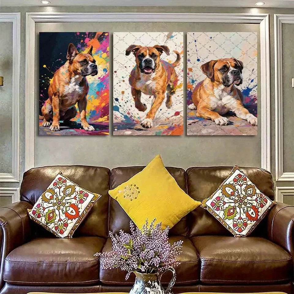 3pcs Boxer Abstract Dog Pet Animal Metal Print Ready to Hang Art